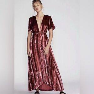 Free People Kara NWT L maxi red velvet metallic holiday whimsigoth party dress